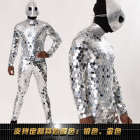 Funtoys Costume de chanteur de danse de salon Costume de scène pour DJ Costume de soirée miroir argenté Costume de robot Body pour hommes Costume de disco