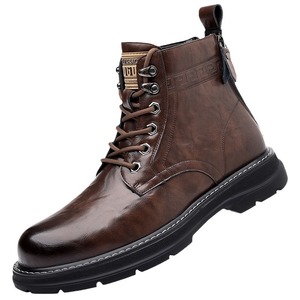 Bottes Martin pour hommes, à bout rond, en cuir, à lacets, semelle extérieure en caoutchouc antidérapante, style décontracté d'automne - Product Image 3
