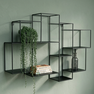 Minimalist Wall <b>Shelf</b> Metal Storage Rack Black Powder Coated Adjustable Five Layers For Living Room Display And Organization - Product Image 3