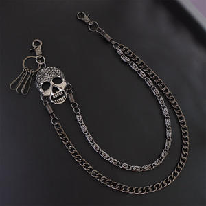 Cadena de cintura de metal punk con calavera, doble capa, de aleación de zinc color bronce, accesorio hip hop para hombre, uso diario. - Product Image 6