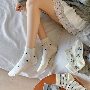 2025 primavera/verano estilo coreano INS moda Simple flor pequeña dulce rayas algodón barco Calcetines <span class=keywords><strong>para</strong></span> mujeres compresión corta - Product Image 3