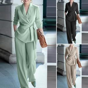 Conjuntos de Mujer de 2 Piezas, Trajes de Pantalón Elegantes, <span class=keywords><strong>Traje</strong></span> de Blazer y Pantalón con Cinturón, Estilo Casual de Negocios - Product Image 2