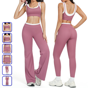 Ensemble 2 pièces de leggings et short de sport respirants en Spandex/Nylon, haute élasticité, séchage rapide, avec soutien-gorge de yoga et jupe, personnalisable pour la vente en gros - Product Image 2