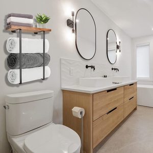 <span class=keywords><strong>Porta</strong></span> Asciugamani da Parete per Bagno con Mensola <span class=keywords><strong>in</strong></span> <span class=keywords><strong>Legno</strong></span> per Asciugamani Arrotolati, Asciugamani da Bagno e Salviette - Product Image 5