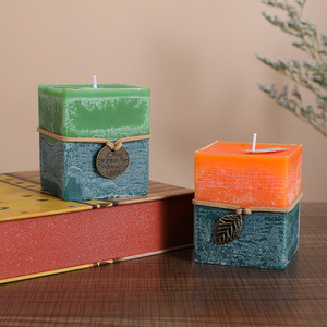 Retro Layered <b>Square</b> Soy Wax <b>Candle</b> Natural Hand Poured Living Room Tabletop Vintage Home Fragrance Ornament - Product Image 3