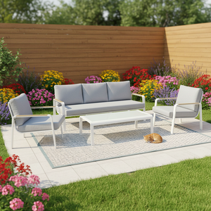 Ensemble <span class=keywords><strong>de</strong></span> <span class=keywords><strong>salon</strong></span> <span class=keywords><strong>de</strong></span> <span class=keywords><strong>jardin</strong></span> <span class=keywords><strong>4</strong></span> pièces en aluminium durable et moderne avec table en verre trempé, assemblage rapide, résistant aux UV pour patio et cour. - Product Image 3