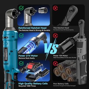 Clé à chocs hydraulique sans fil 3/8'' 21V à angle droit, 8 douilles, adaptateur 1/4'', rallonge 3'', 2 batteries 2.0Ah, cliquet DIY - Product Image 4