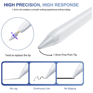 Lápiz Óptico de Alta Precisión con <span class=keywords><strong>3</strong></span> Indicadores, Activo, Capacitivo, de Aluminio, con Adsorción Magnética, Punta Reemplazable, para Dibujo - Product Image 3