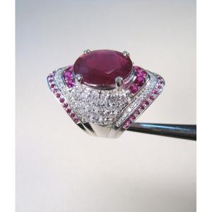 Anillo de compromiso en forma de U de plata de ley 925 con rubíes incrustados y diamantes para mujer - Product Image 4