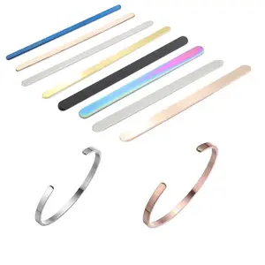 6インチMirror Polished Stainless Steel Rectangle Charm Blank Stamping DIY C Open Cuff Bangle Material