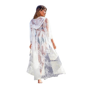 2024 nouveau Sexy dentelle robe de <span class=keywords><strong>plage</strong></span> à capuche longue caftan <span class=keywords><strong>Kimono</strong></span> <span class=keywords><strong>Transparent</strong></span> maillot de bain couverture Ups blanc <span class=keywords><strong>plage</strong></span> porter maillot de bain couvrir - Product Image 6