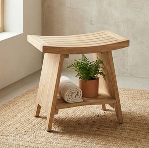 [BeNK] Siège de douche incurvé en bois d'acacia avec revêtement imperméable et pieds antidérapants, couleur brun noyer - Product Image 4