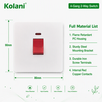 Interrupteur mural isolateur Kolani norme britannique 25A avec indicateur néon, 90x86mm, blanc brillant, PC, interrupteur à bascule rouge DP pour cuisinière