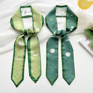 Foulards personnalisés en sergé long à bord vert étroit avec imprimé d'animal de soleil de lune Conception de crevettes de <span class=keywords><strong>crabe</strong></span> fourre-tout Foulards maigres pour poignée de sac - Product Image 4