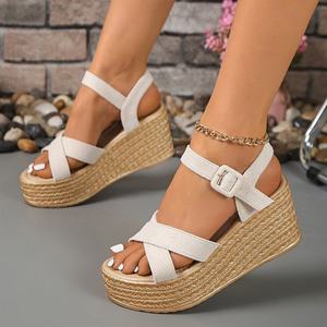 Sandalias de Plataforma con Cuña para Mujer ZGBROTHERS, Elegantes, de Verano, Color Sólido, Impermeables, con Tiras de Cuerda Tejida, Suela Gruesa de Gamuza y Tacón Alto - Product Image 2