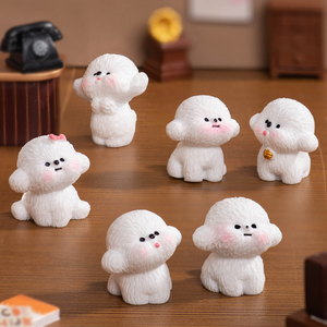 Mini figurine mignonne en résine de chien Teddy blanc, miniatures de chiot, breloques animales pour décorations de paysage, accessoires de bricolage - Product Image 2