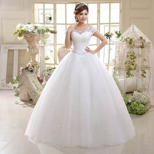 Abiti da Sposa Taglie Forti Moderni a Linea ad A Rossi e Bianchi in Pizzo con Scollo Rotondo e <span class=keywords><strong>Paillettes</strong></span> Abiti da Sposa da Principessa Economici Foto Reale - Product Image 1