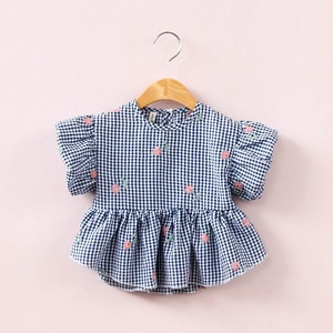 Stock Children's Plaid Dress Style <b>Ballon</b> Sleeve Factory Direct Wholesale T Shirts - Product Image 1
