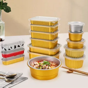 Moderne Luxe Zwart Goud Aluminium Wegwerp Lunch Dessertdoos Magnetron Bakgerei Aluminiumfolie Container