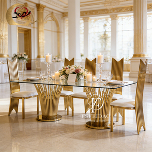 Table de salle à manger ovale moderne de luxe en acier inoxydable doré pour mariés, idéale pour l'hôtellerie et l'extérieur - Product Image 1