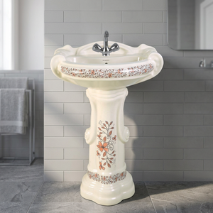 Juego de Lavabo con Pedestal de Porcelana Sanitaria, Modelo Big Sterling, Acabado Rojo Brillante, Fácil de Limpiar, Ecológico, Diseño Moderno - Product Image 5