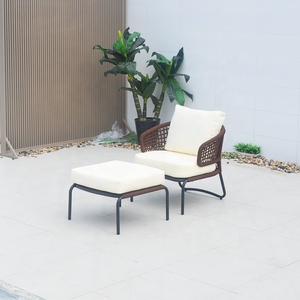 Sofá de jardín nórdico moderno para exteriores, <span class=keywords><strong>cuerda</strong></span> tejida y aluminio duradero con cojín para pies para hoteles, villas, muebles de patio duraderos - Product Image 6