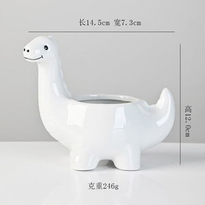 <span class=keywords><strong>Vaso</strong></span> <span class=keywords><strong>in</strong></span> Ceramica Bianca per <span class=keywords><strong>Piante</strong></span> Succulente, Design Creativo a Forma di Dinosauro, per Esportazione - Product Image 5