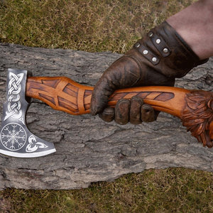 Hache Viking forgée à la main en acier au carbone, hache de camping, logo personnalisé OEM, vente en gros d'usine, hache Viking nordique avec manche en bois - Product Image 6