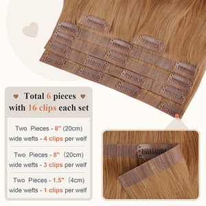 Extensiones de Cabello Humano 100% Natural, Virgen, Sin Costuras, con Clip, Envío Inmediato, Venta al Por Mayor # <span class=keywords><strong>8</strong></span> Soportes Invisibles Ajustables y Reclinables de Cobre Marrón - Product Image 4