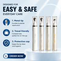 Tube de sérum pour les yeux en acrylique blanc avec logo personnalisé imprimé, avec applicateur à bille massante, emballage professionnel pour soins de la peau