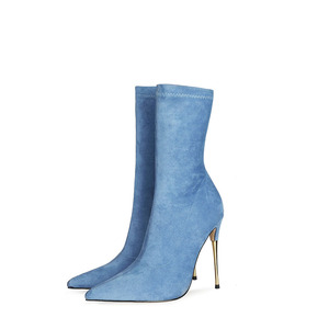 Stivaletti Sexy in pelle scamosciata stivaletti a calza elasticizzati in metallo zincato stivaletti da donna - Product Image 6