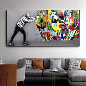 Cuadro <span class=keywords><strong>de</strong></span> arte callejero <span class=keywords><strong>de</strong></span> gran tamaño, estilo <span class=keywords><strong>Banksy</strong></span>, con temática <span class=keywords><strong>de</strong></span> grafiti, pintura al óleo, impresiones <span class=keywords><strong>de</strong></span> arte mural, imágenes decorativas - Product Image 1
