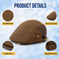 Casquette plate classique marron café foncé contrastant pour hommes et femmes, casquette Ivy avec sangle réglable et boucle bronze, décontractée, vente en gros