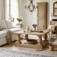 Table basse en bois massif de chêne/bouleau antique français, meubles de salon HL290, différentes finitions disponibles