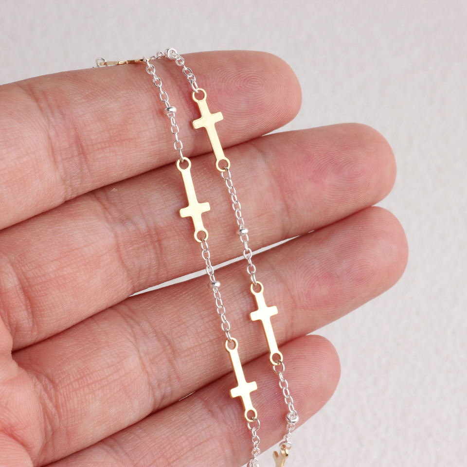 Fancy S925 Silver Saturn Chain Decorative 14K Gold Filled Cross Two ...