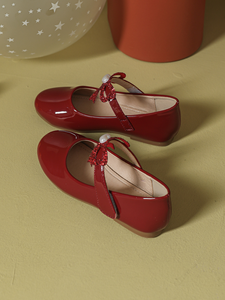 Factory Supply Kids Lacquered Pointed <b>Red</b> <b>Sequin</b> Bow Girl Dress Shoes - Product Image 6