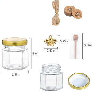 1.5 Oz Mini Lục Giác Thủy Tinh Mật Ong Lọ Với Gỗ Dippers Cảm Ơn Bạn Thẻ Và Vàng Túi Quà Tặng Trang Trí Đay Cho Đám Cưới - Product Image 3