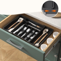 Organisateur d'ustensiles de cuisine extensible, écologique et durable en plastique, plateau de rangement réglable pour couverts et outils