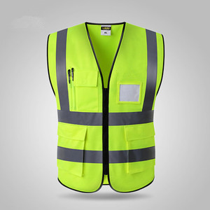 Yueli – gilet réfléchissant jaune fluorescent, vêtements de sécurité respirants à plusieurs poches pour chantier de construction, cyclisme, unisexe, L X - Product Image 1