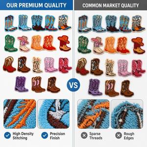 Organic Cotton Fabric Realistic Boot Silhouette Vibrant Iron on Patches Threading Flat Embroidery Patches for pettichat hat - Product Image 2