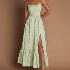 Vestido Maxi Elegante Verde Menta Sin Tirantes para Mujer, con Espalda de Encaje, Silueta en A, Vestido para Fiesta de Verano - Product Image 1