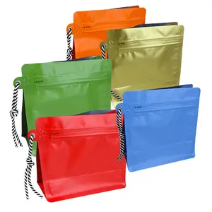 5 Color Matte 8 Side Seal Square Coffee Bag With Lanyard And Air Valve Moisture-proof 125g 250g 500g Coffee Bag