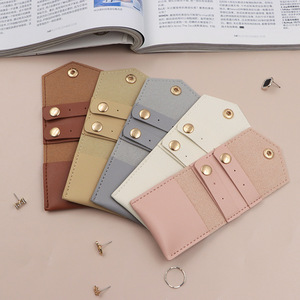 Customized Logo & Color Luxury PU <b>Leather</b> Rectangle Jewelry Storage Bag with Button Closure Portable Travel Earring <b>Bracelet</b> Bag - Product Image 3