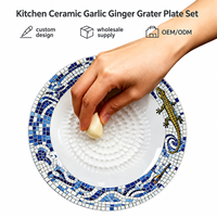 Groothandel handgemaakte keramische knoflook-gember rasp schaalset, Portugese porselein, herbruikbaar, makkelijk schoon te maken