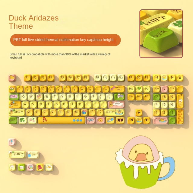 PBT Keyboard Keycaps DIY Personalized Creativity. Delicate and Soft Keycaps in a Creamy Yellow Cartoon Style.