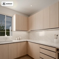Meuble de cuisine en bois massif, aménagement en U contemporain, livraison en kit, panneaux en mélaminé et tiroirs à fermeture amortie