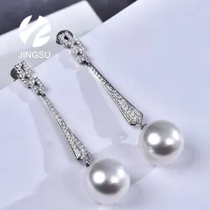 China Ping An Knot Drop earrings new design white color south sea pearl women gift round shape elegant party diamond 18 K gold