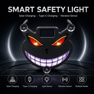 Solar <b>LED</b> Car <b>Light</b> Devil Face Rear Window Lamp with Type-C Charging Vibration Sensor and Suction Cup - Product Image 1