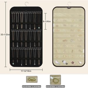 Hanging Jewelry Organizer 36 Hooks 40 Pockets Rectangular Black And Beige For Necklace Storage Women Modern Style - Product Image 3