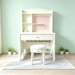 Ensemble de meubles de chambre d'enfant à bords festonnés en bois : <span class=keywords><strong>Lit</strong></span> <span class=keywords><strong>gigogne</strong></span>, Armoire, Bureau, Table de chevet, Commode, Bibliothèque, Tabouret - Product Image 5